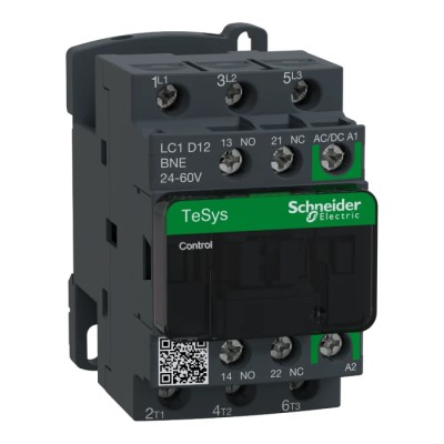 Schneider Electric TeSyS D Contactor, 24V AC/DC Coil, 3-Pole, 12 A, 5.5 kW Power Rating, 60V Control Voltage, 3 NO LC1D12BNE