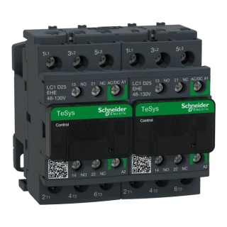 Schneider Electric TeSys D Reversing Contactor 110V ac/dc Coil, 3-Pole, 25 A, 11 kW, 130V Control Voltage, 3 NO LC2D25EHE