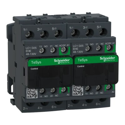 Schneider Electric TeSys D Reversing Contactor 110V ac/dc Coil, 3-Pole, 25 A, 11 kW, 130V Control Voltage, 3 NO LC2D25EHE