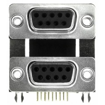 Norcomp Right Angle PCB D-Sub Connector DA-9 DB-9 2.769 mm Pitch Gold Plated Brass Contacts Steel Housing 189-009-513R571