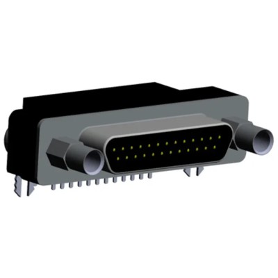 Norcomp MICRO-D 25 Way Right Angle 1.27 mm Pitch Through Hole D-Sub Connector with Board Lock Male 381-025-112L565