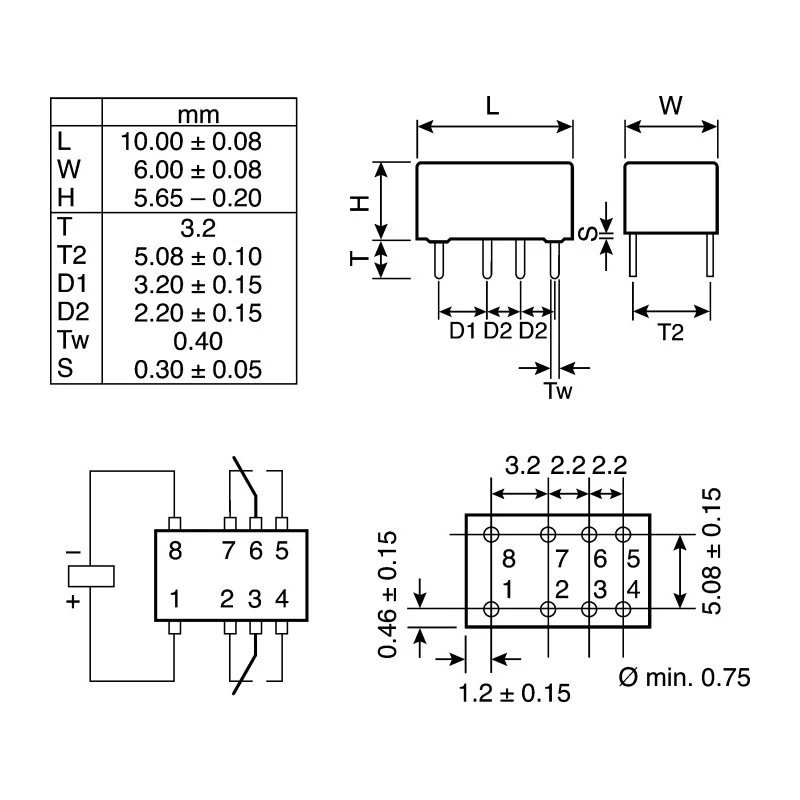 TE Connectivity PCB Signal Relay, 5V DC Coil, 2A Switching Current, DPDT Contact Configuration IM03TS