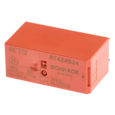 TE Connectivity Power Relay PCB Mount 24V AC Coil 8A Switching Current DPDT RT424524
