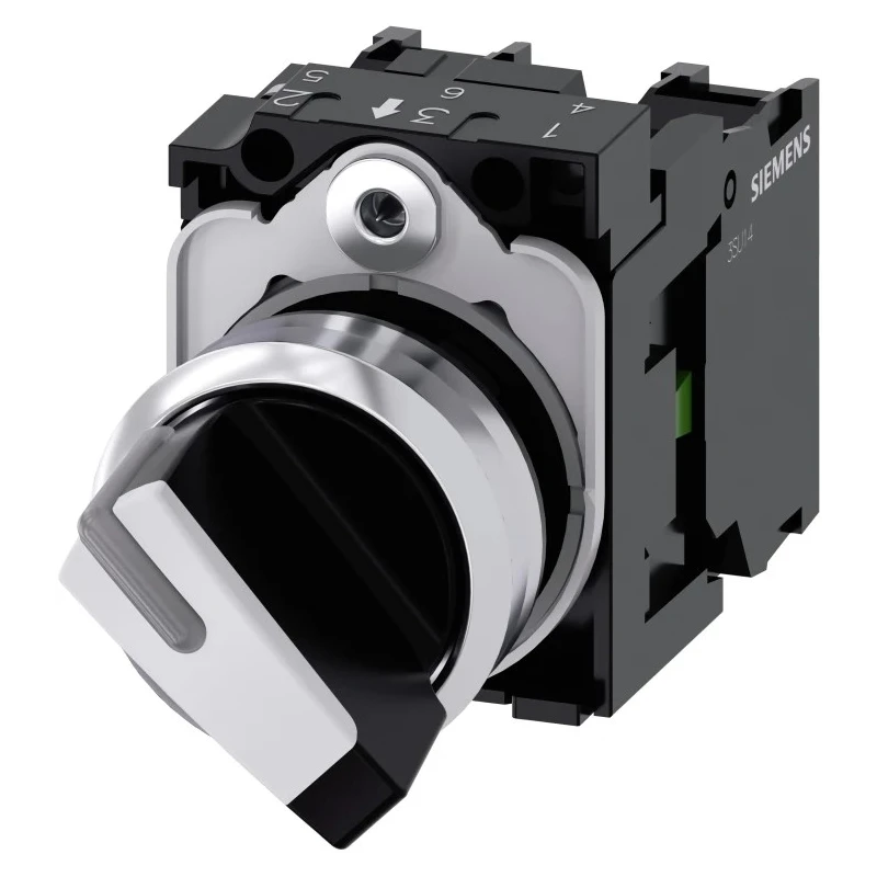 Siemens Short Handle Selector Switch SPDT 22mm Cutout Diameter 2 Positions 3SU1150-2BF60-1MA0