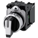 Siemens Short Handle Selector Switch, 22 mm Cutout Diameter, Illuminated, 3 Positions, 2 NO Contact 3SU1150-2BM60-1NA0