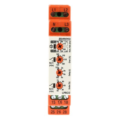 Broyce Control Monitoring Relay, 3 Phase, SPDT Contact, DIN Rail Mount, 243V AC / 540V AC LPRC/2 400V