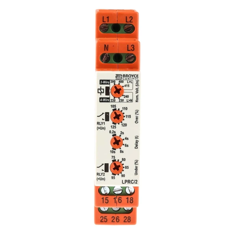 Broyce Control Monitoring Relay, 3 Phase, SPDT Contact, DIN Rail Mount, 243V AC / 540V AC LPRC/2 400V