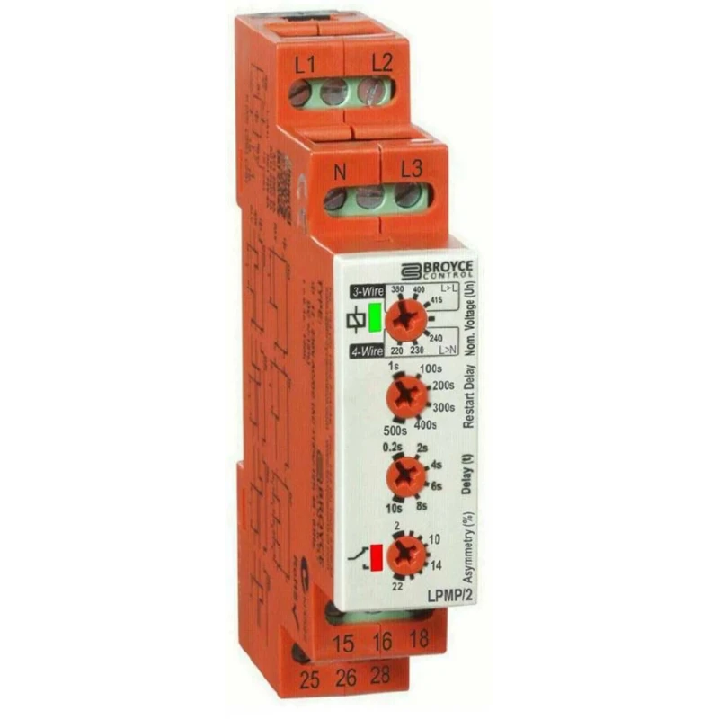Broyce Control 3 Phase Monitoring Relay, DPDT Contact, DIN Rail Mount, 243V AC & 540V AC Supply LPMP/2 400V