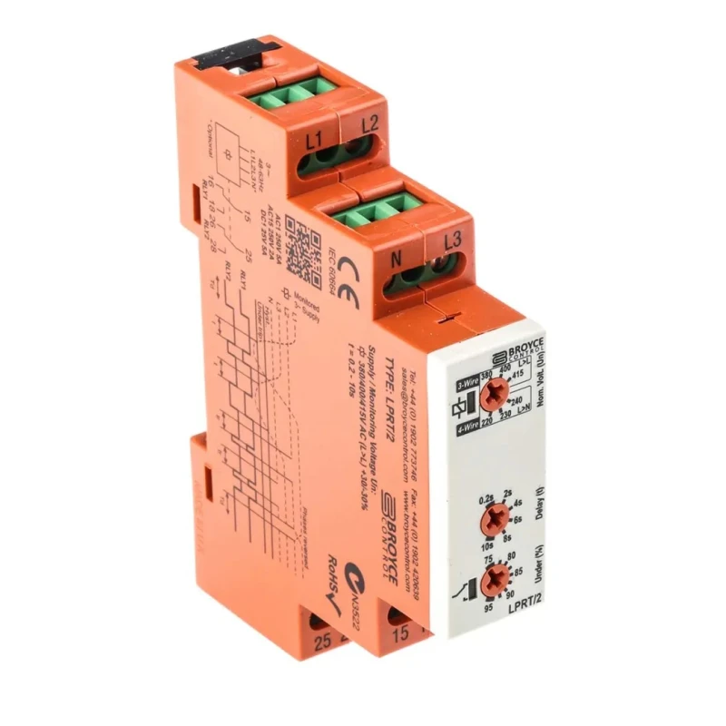 Broyce Control Monitoring Relay 3 Phase DPDT Screw Terminal DIN Rail Mount 243 → 540 V AC LPRT/2 400V
