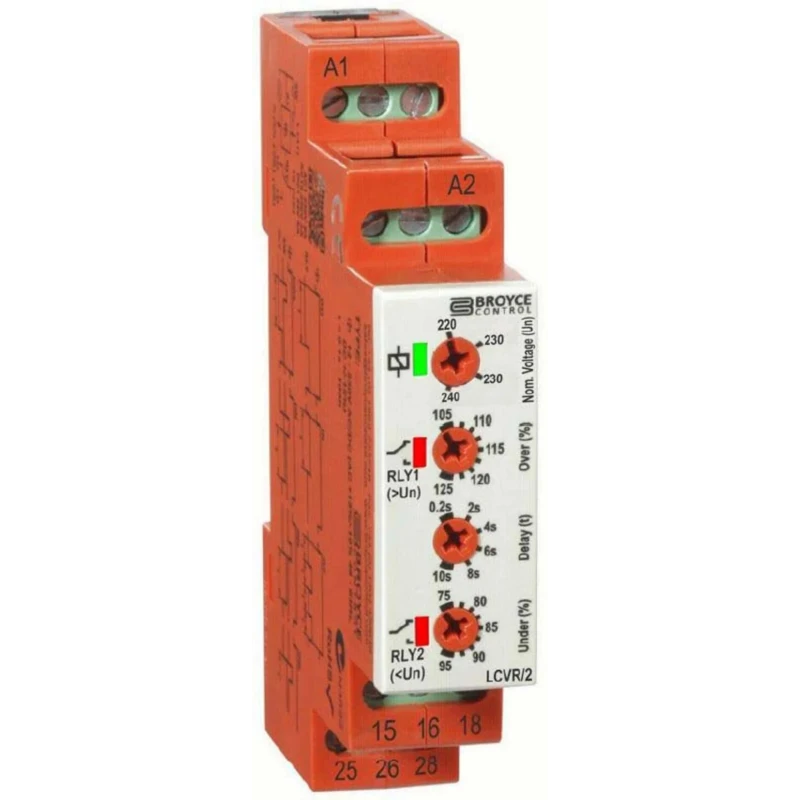 Broyce Control Monitoring Relay, 1 Phase, SPDT Contact Configuration, DIN Rail Mount, 230V AC LCVR/2 230V