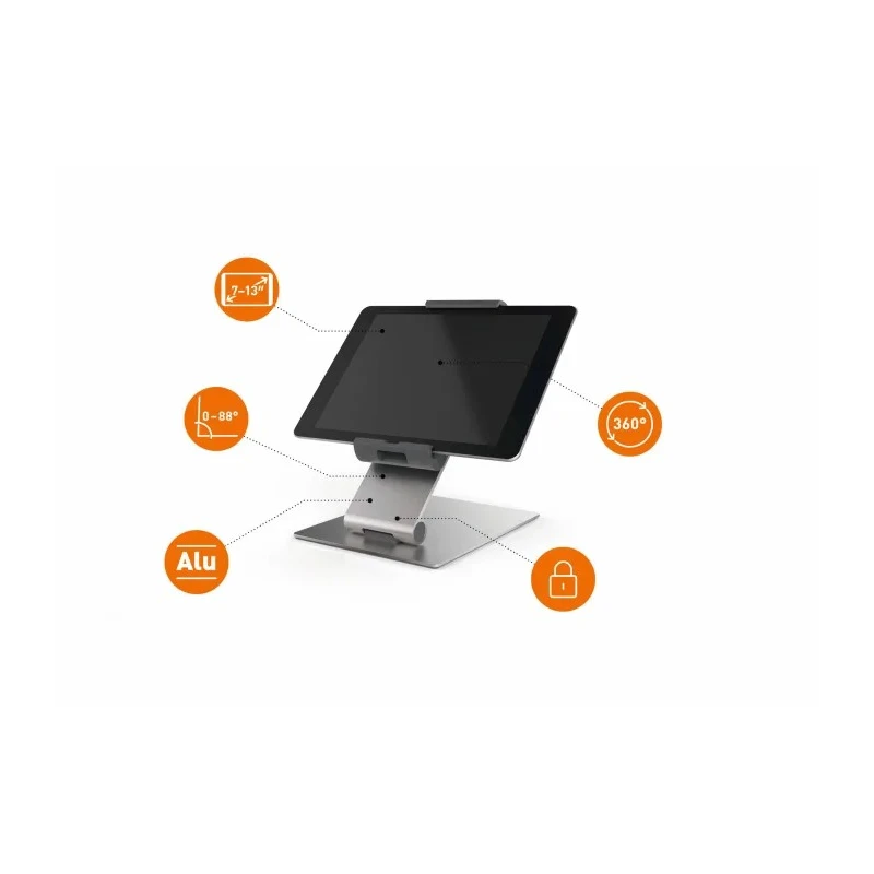 Durable Silver Aluminium Foldable Tablet Stand for 7 to 13 Inch Tablets with Anti-Theft Lock 893023