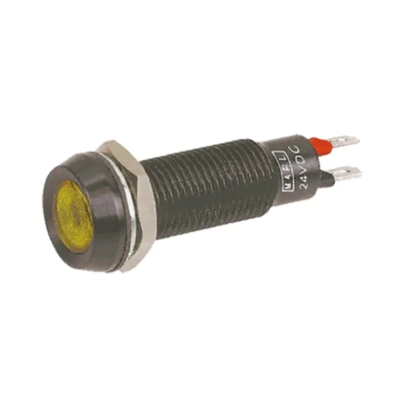 Marl Panel Mount LED Indicator Yellow, Smoked Lens, 8.1 mm Mount Hole, 20mA, 24V DC, Solder Tab Termination, IP67, 677-521-22