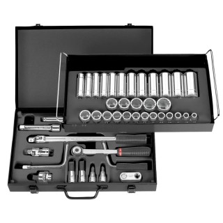 Facom 44-Piece 1/2 in 12 Point Socket Set Bright Chrome Finish Chrome Vanadium Steel S.450UP