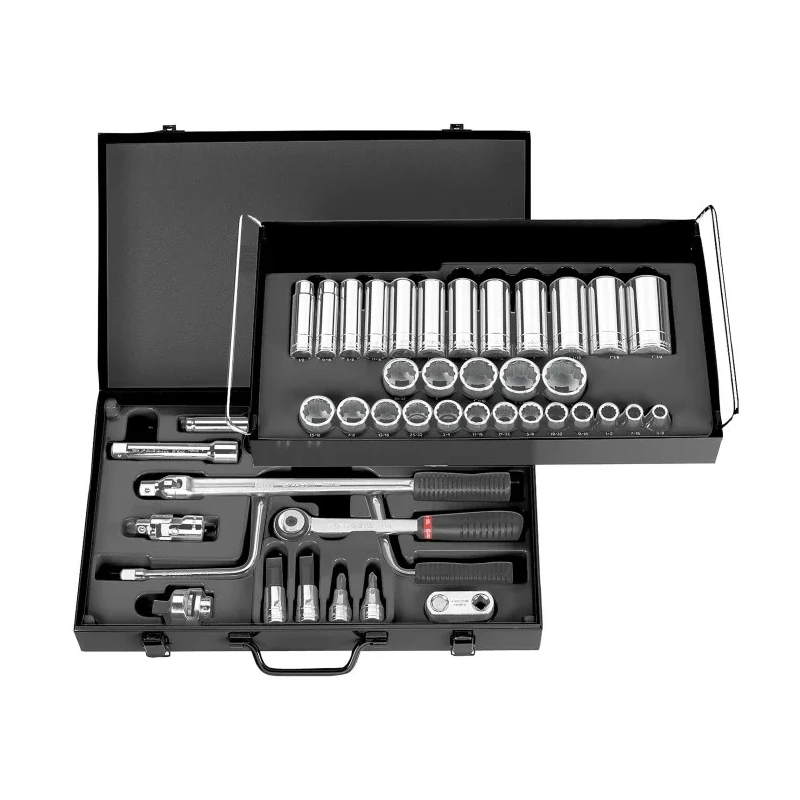 Facom 44-Piece 1/2 in 12 Point Socket Set Bright Chrome Finish Chrome Vanadium Steel S.450UP