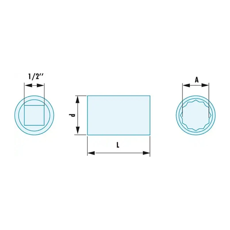 Facom 12 Point 7/8 in Socket 1/2 in Square Drive 43mm Overall Length S.7/8SR