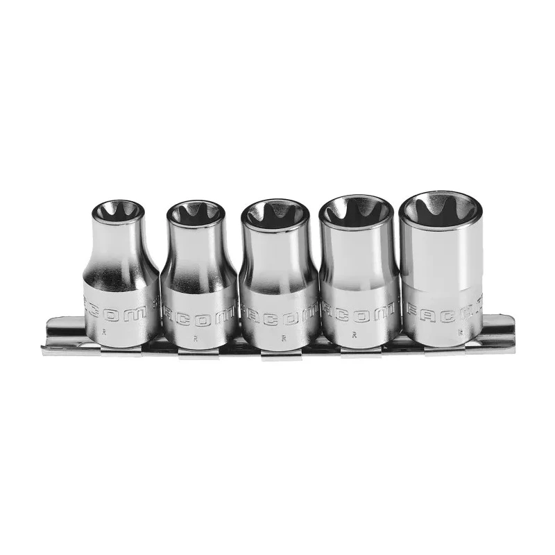 Facom 5-Piece 1/2 in 6 Point Socket Rail STX.40, Chrome Vanadium Steel, E12 to E20