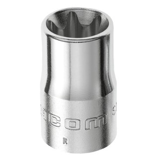 Facom 1/2 in Drive E20 Torx Square Socket, Bright Chrome Finish, 37mm Overall Length STX.20