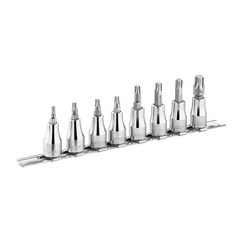 Facom 8-Piece 1/2 in 6 Point Socket Set SX.41, Chrome Vanadium Steel, Bright Chrome Finish, Drive Size 1/2 in