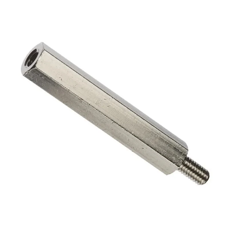 HIROSUGI Brass Hex Standoff, Male/Female, M3 Thread Size, 20 mm Length, 6 mm Stud Length, Nickel Finish BSB-320E