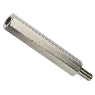 HIROSUGI Brass Hex Standoff, M4 Thread Size, 10 mm Body Length, 7 mm Stud Length, Nickel Finish BSB-410E