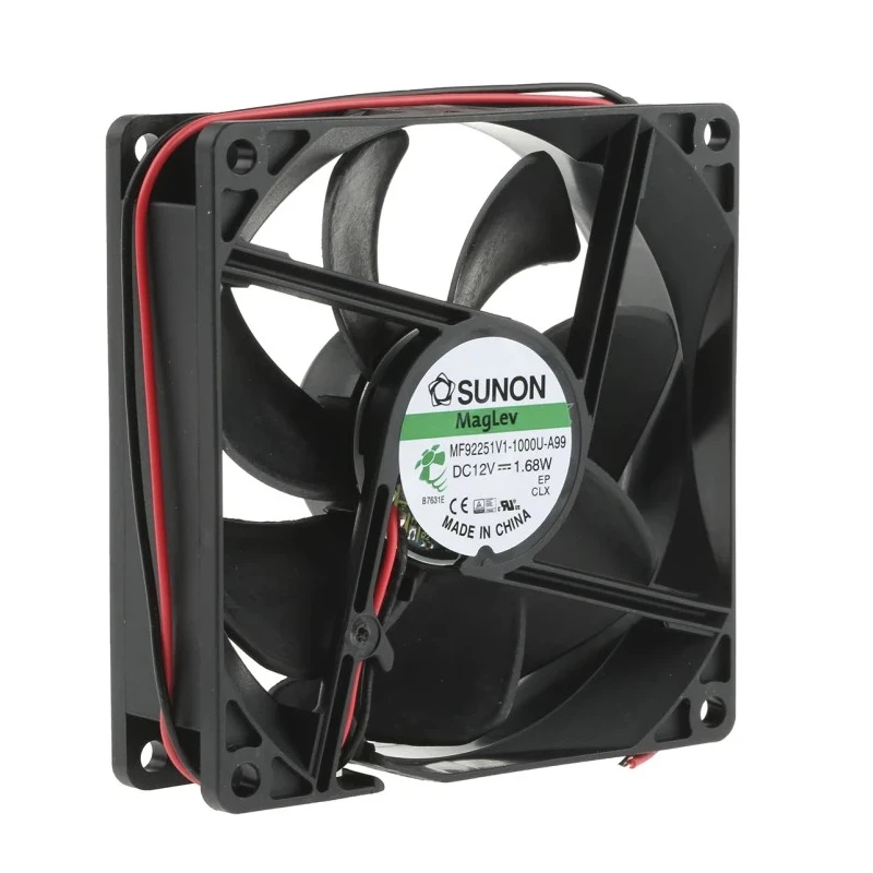 Sunon M Series Square Frame Axial Fan 12V DC, 1.68W Power, 140mA Max, 87.5 m³/h Airflow, 92x92x25 mm MF92251V1-1000U-A99