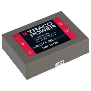 TRACOPOWER Switching Power Supply 24V DC 15W Universal Input 85-264V AC PCB Mount TMP 15124