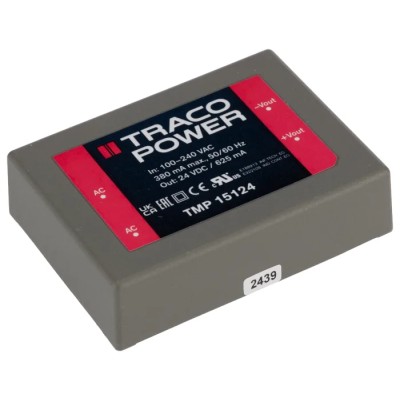 TRACOPOWER Switching Power Supply 24V DC 15W Universal Input 85-264V AC PCB Mount TMP 15124