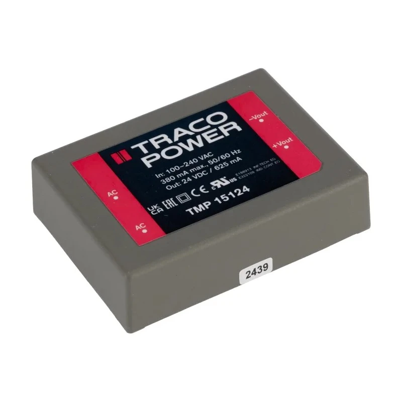 TRACOPOWER Switching Power Supply 24V DC 15W Universal Input 85-264V AC PCB Mount TMP 15124