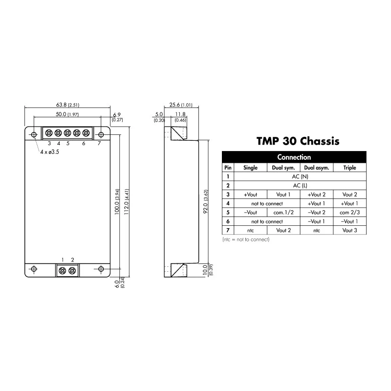 TRACOPOWER TMP 30316C Switching Power Supply 3 Output 5V 30W 85-264V AC Chassis Mount TMP 30316C