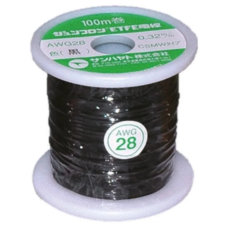 Sunhayato JUNFLON Series Black 0.08 mm² Hook Up Wire, 28 AWG, 100 m, Ethylene Tetrafluoroethylene AWG28-100-K