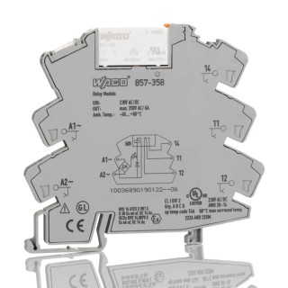 WAGO Electromechanical Interface Relay DIN Rail Mount 230V AC/DC Coil 4mA Current 6A Switching Silver Nickel Alloy 857-358