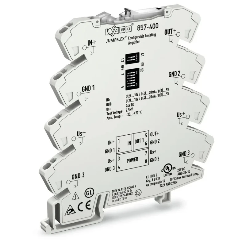 WAGO Signal Conditioner Current/Voltage Input, Current/Voltage Output, 24V dc Supply IECEx/ATEX 857-400
