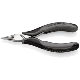 Knipex Long Nose Plier Two-Colour Dual Component Handle Chrome Steel Mirror Polished 115mm Overall Length 35 32 115 ESDRS