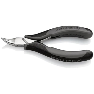 Knipex Chrome Steel Two-Colour Dual Component Handle ESD Safe Long Nose Plier 115mm Overall, 22.5mm Jaw 45° 35 42 115 ESDRS