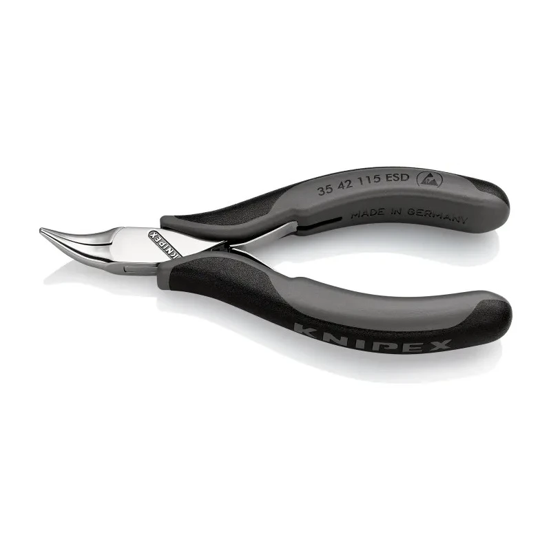 Knipex Chrome Steel Two-Colour Dual Component Handle ESD Safe Long Nose Plier 115mm Overall, 22.5mm Jaw 45° 35 42 115 ESDRS