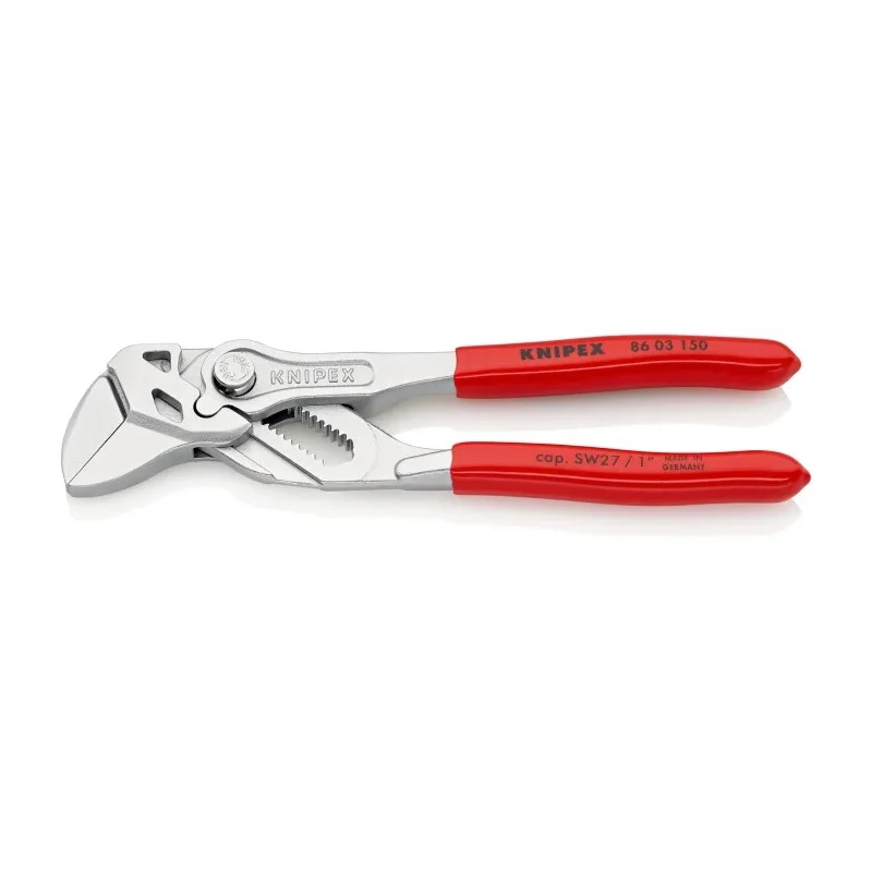 Knipex 1-Piece Plier Wrench, 150mm Overall Length, 27mm Smooth Jaw Chrome Vanadium Steel 86 03 150