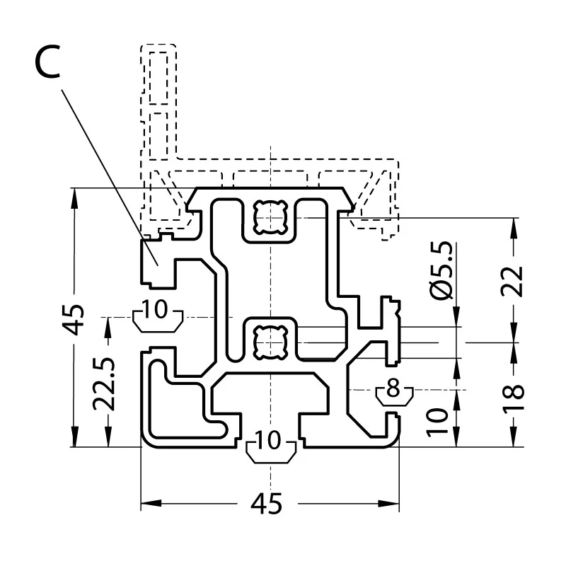 Bosch Rexroth Aluminium Profile Rail 3 m Length x 45 mm Width x 45 mm Height 3 842 993 029/3000
