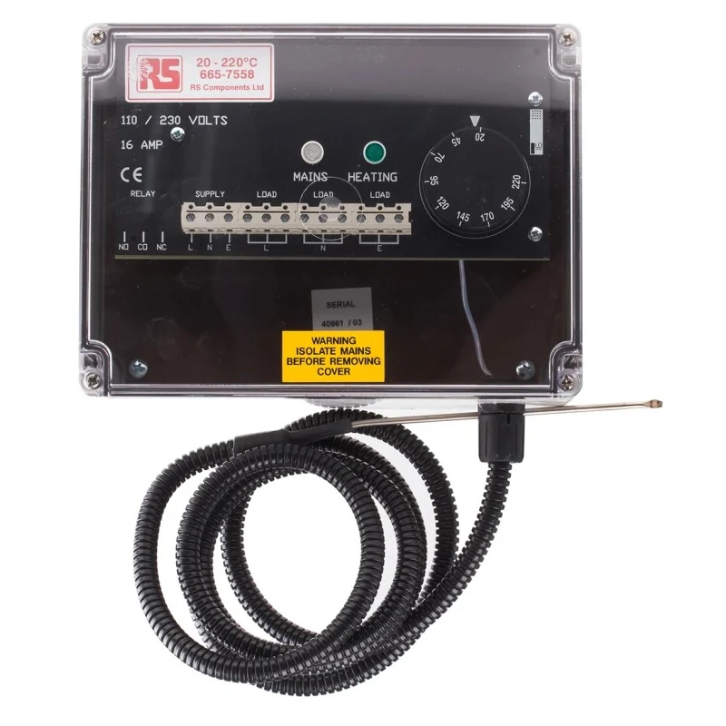 RS PRO Junction Box Trace Heating Thermostat 75 mm x 200 mm x 150 mm, 35°C to 210°C, IP65, Polycarbonate ABS 665-7558
