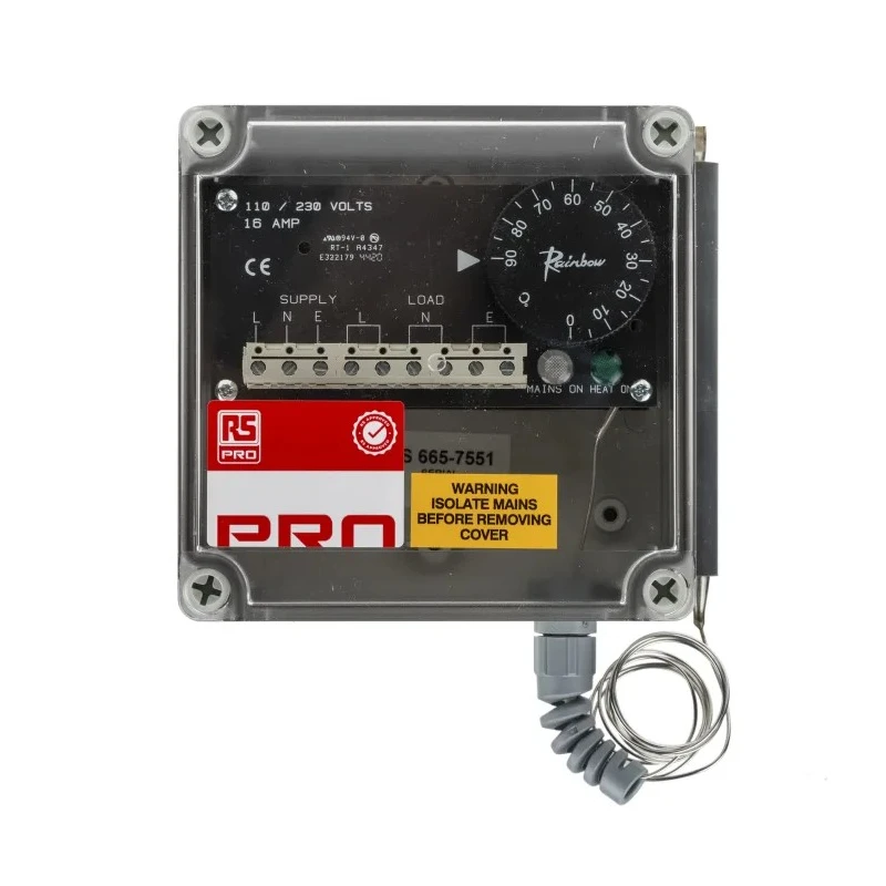 RS PRO Trace Heating Thermostat 75 mm x 125 mm x 125 mm, 0 °C to 90 °C Operating Temperature 665-7551