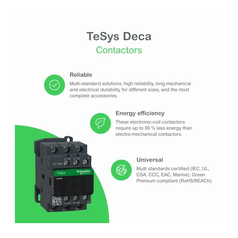 Schneider Electric Contactor 3-Pole 50 A 22 kW, 110V AC Coil, DIN Rail Mount LC1D