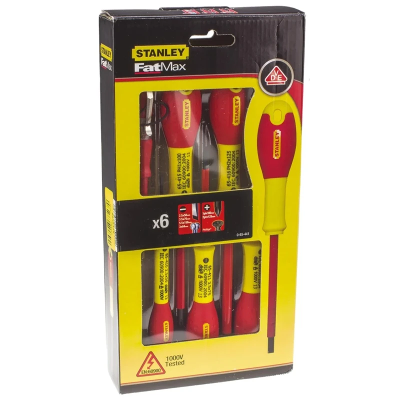 Stanley Insulated Phillips and Slotted Screwdriver Set 6-Piece, Tested to 10,000V, Chrome Vanadium Steel, Model 0-65-441