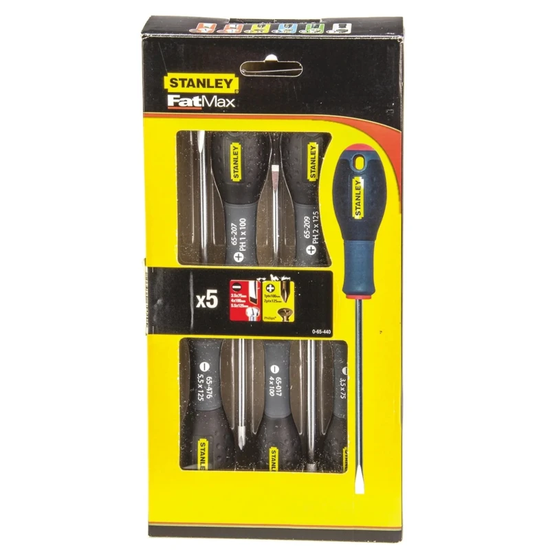 Stanley Tools Standard Screwdriver Set, 5-Piece with Parallel Tips 4 mm, 3.5 mm, 5.5 mm & Phillips PH1, PH2 0-65-440