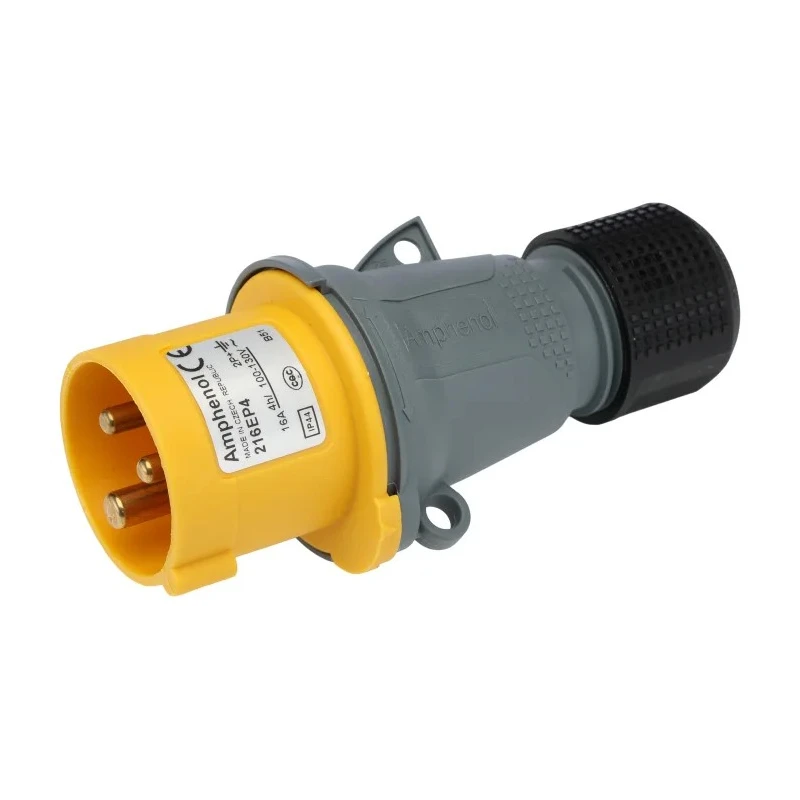 Amphenol Industrial Easy & Safe Yellow Cable Mount 2P+PE Straight Industrial Power Connector 16A 110V 2CMA101946R1000 IP44