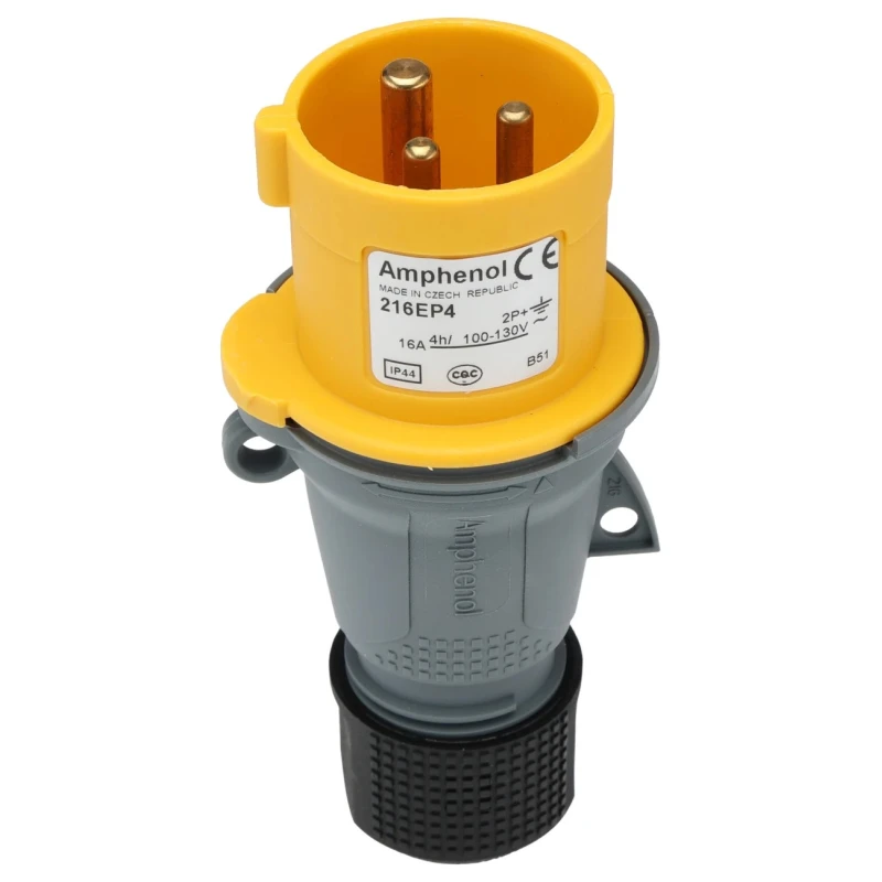 Amphenol Industrial Easy & Safe Yellow Cable Mount 2P+PE Straight Industrial Power Connector 16A 110V 2CMA101946R1000 IP44