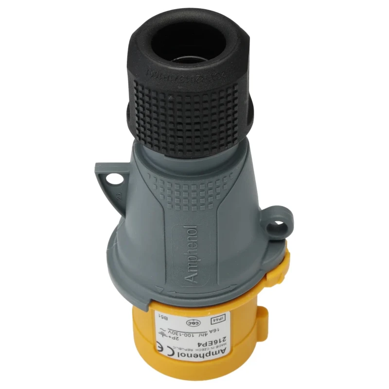 Amphenol Industrial Easy & Safe Yellow Cable Mount 2P+PE Straight Industrial Power Connector 16A 110V 2CMA101946R1000 IP44