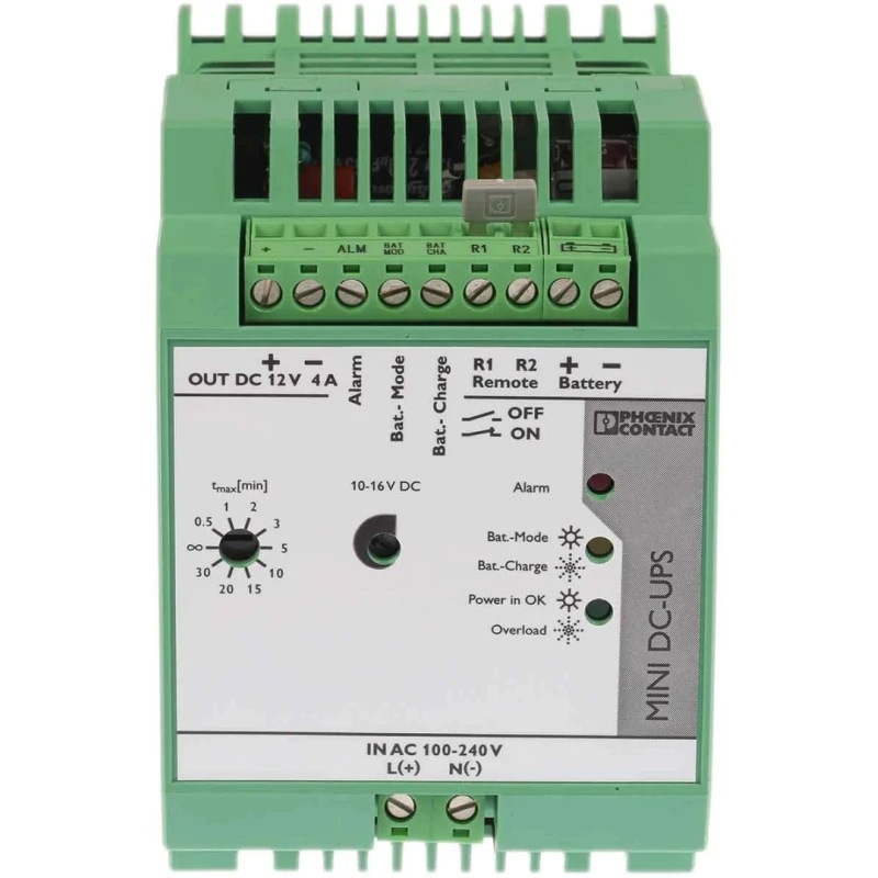 Phoenix Contact Uninterruptible Power Supply Mini-DC 48W 100-240V AC Input 12V DC Output DIN Rail Mount 2866598