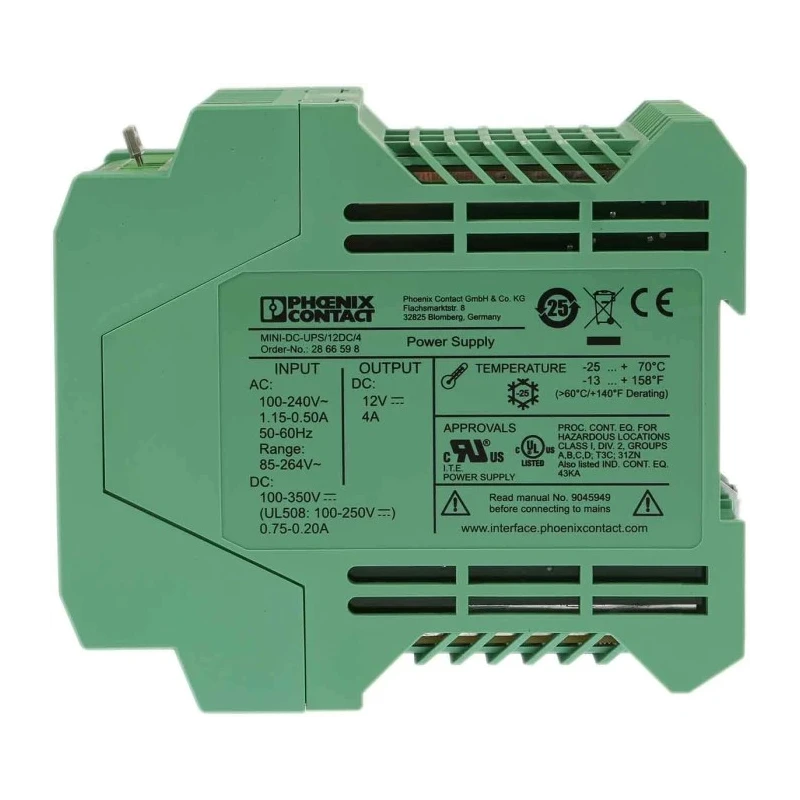 Phoenix Contact Uninterruptible Power Supply Mini-DC 48W 100-240V AC Input 12V DC Output DIN Rail Mount 2866598