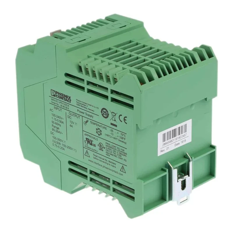 Phoenix Contact Uninterruptible Power Supply Mini-DC 48W 100-240V AC Input 12V DC Output DIN Rail Mount 2866598