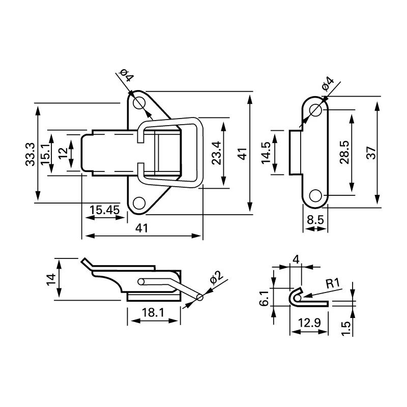 RS PRO Steel Lockable Draw Latch Zinc Plated 41 mm x 41 mm x 14 mm 665-9945