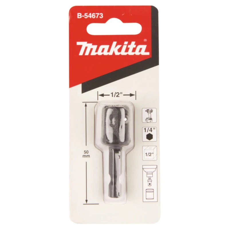 Makita 1/4 in Square Drive Adapter Socket Chrome Molybdenum Steel 50mm Overall B-54673